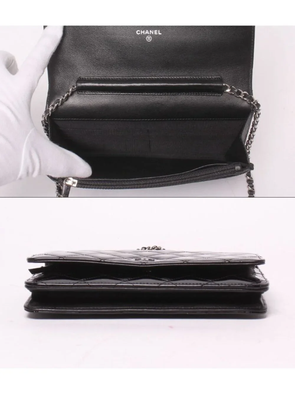 Chanel Chain Wallet Shoulder Bag Crossbody Single Flap Silver Quilted Enamel